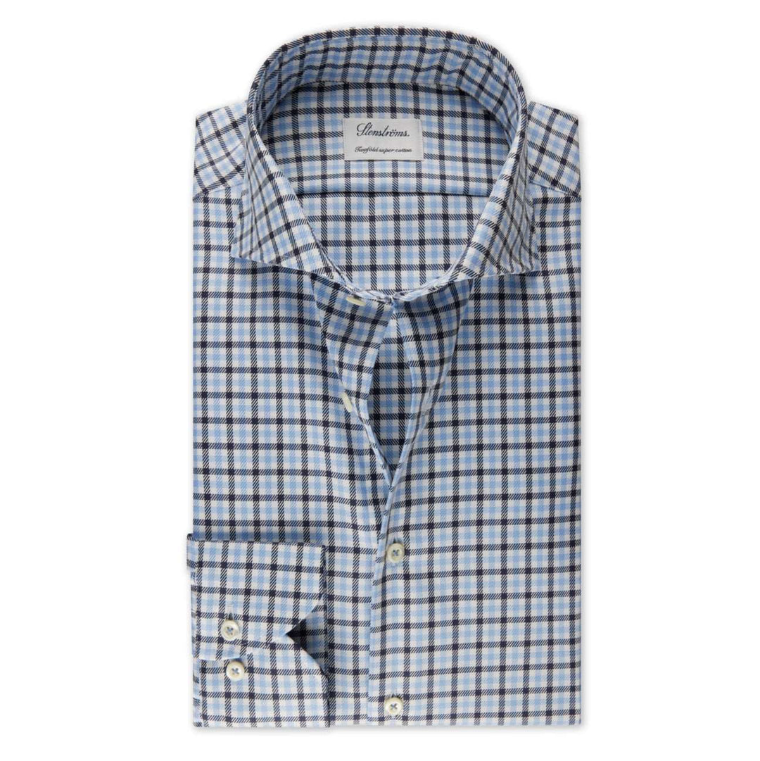 Blue Checked Twill Fitted Body Shirt - Stenströms