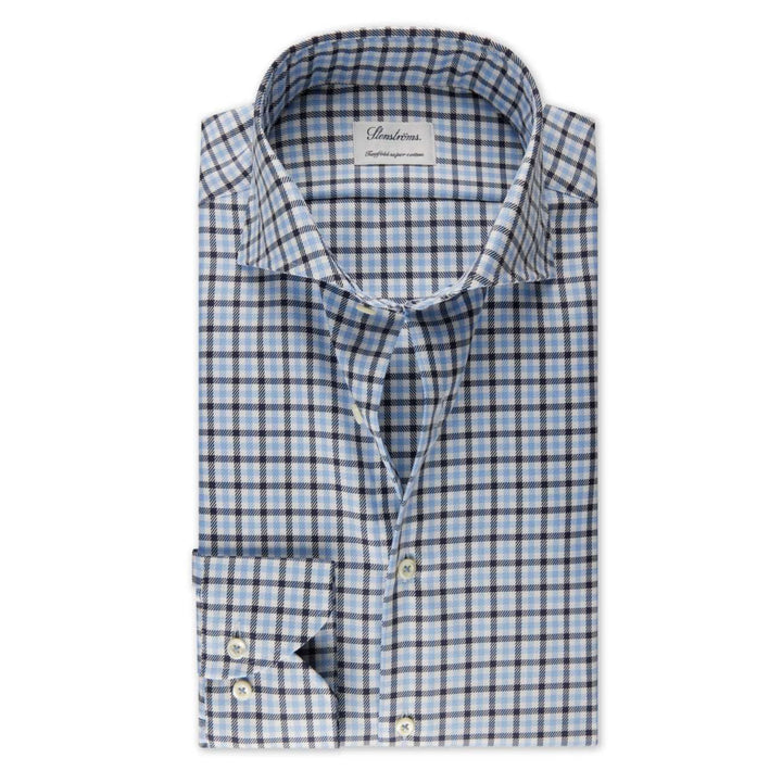 Blue Checked Twill Fitted Body Shirt - Stenströms