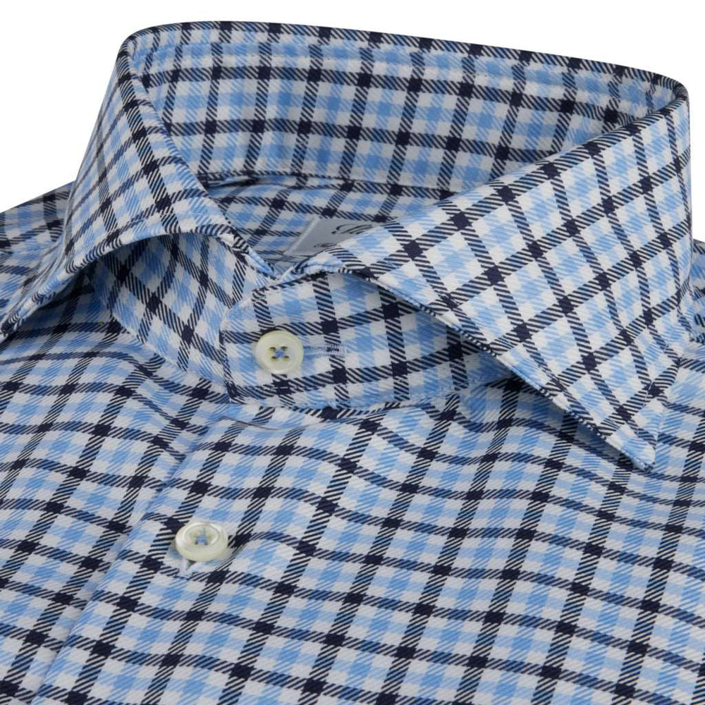 Blue Checked Twill Fitted Body Shirt - Stenströms
