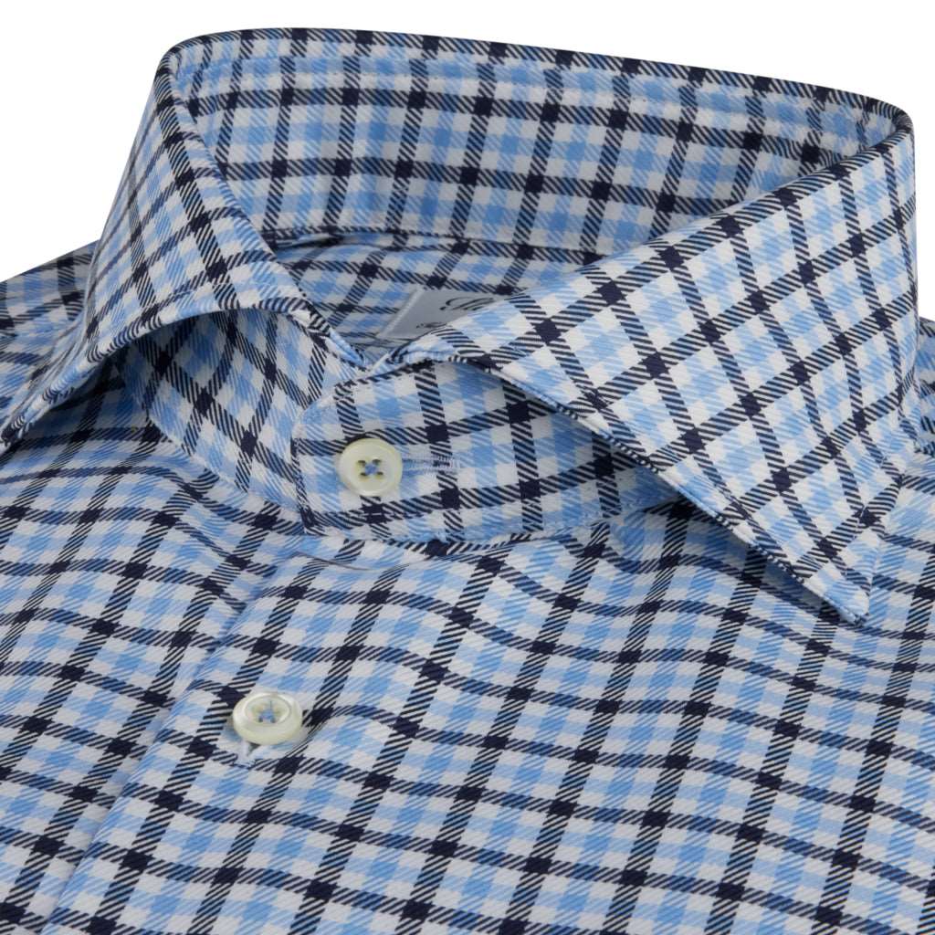 Blue Checked Twill Fitted Body Shirt - Stenströms