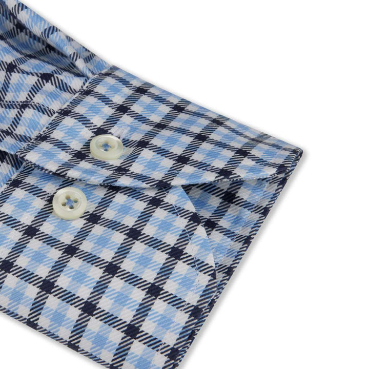 Blue Checked Twill Fitted Body Shirt - Stenströms