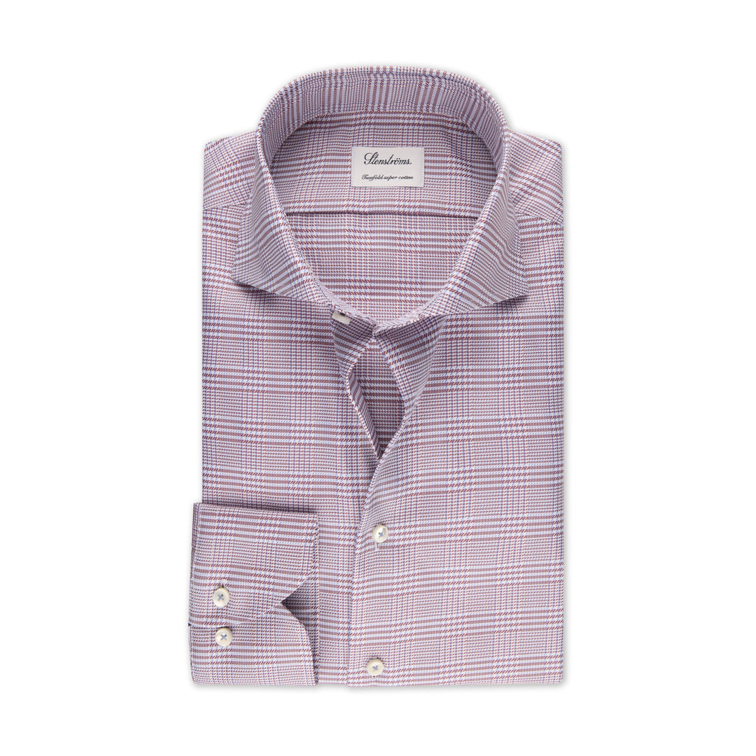 Red & Blue Check Twofold Cotton Fitted Body Shirt - Stenströms