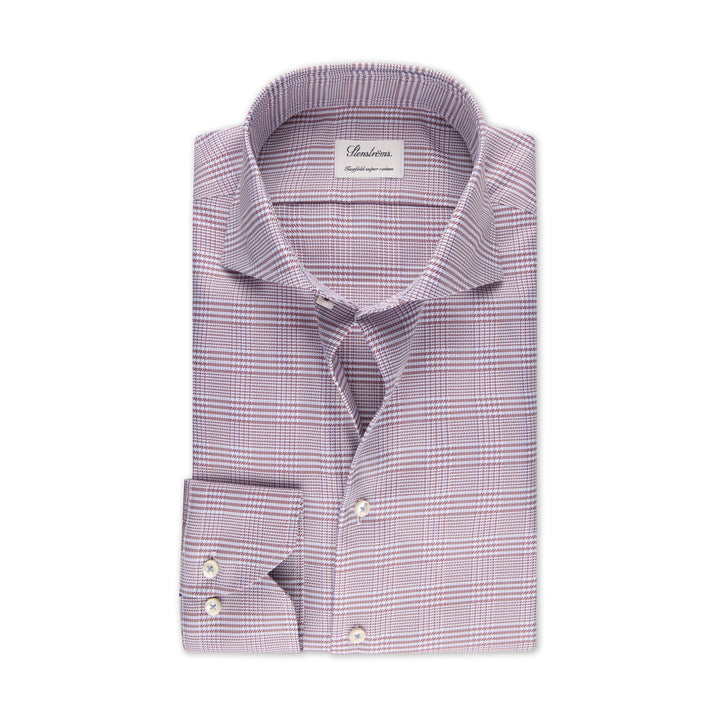 Red & Blue Check Twofold Cotton Fitted Body Shirt - Stenströms