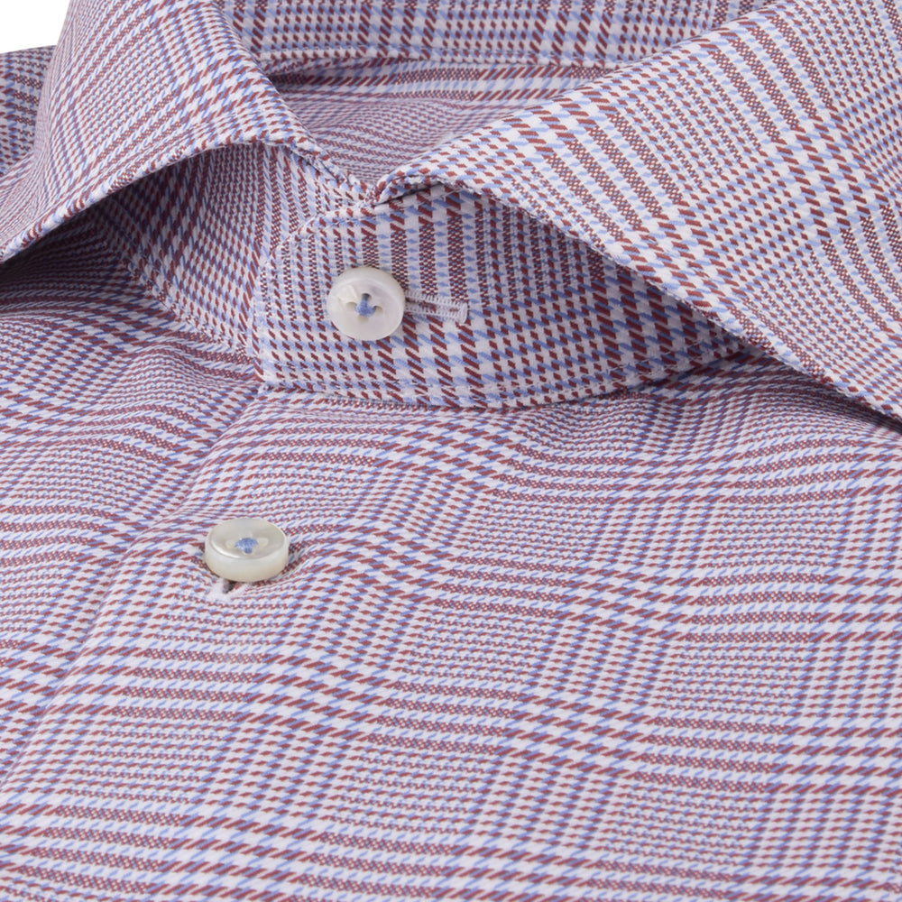 Red & Blue Check Twofold Cotton Fitted Body Shirt - Stenströms