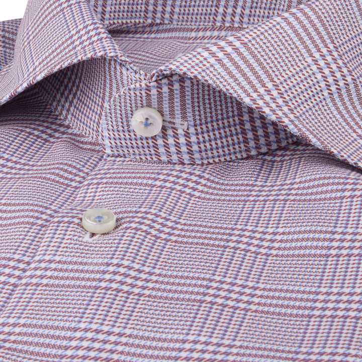 Red & Blue Check Twofold Cotton Fitted Body Shirt - Stenströms