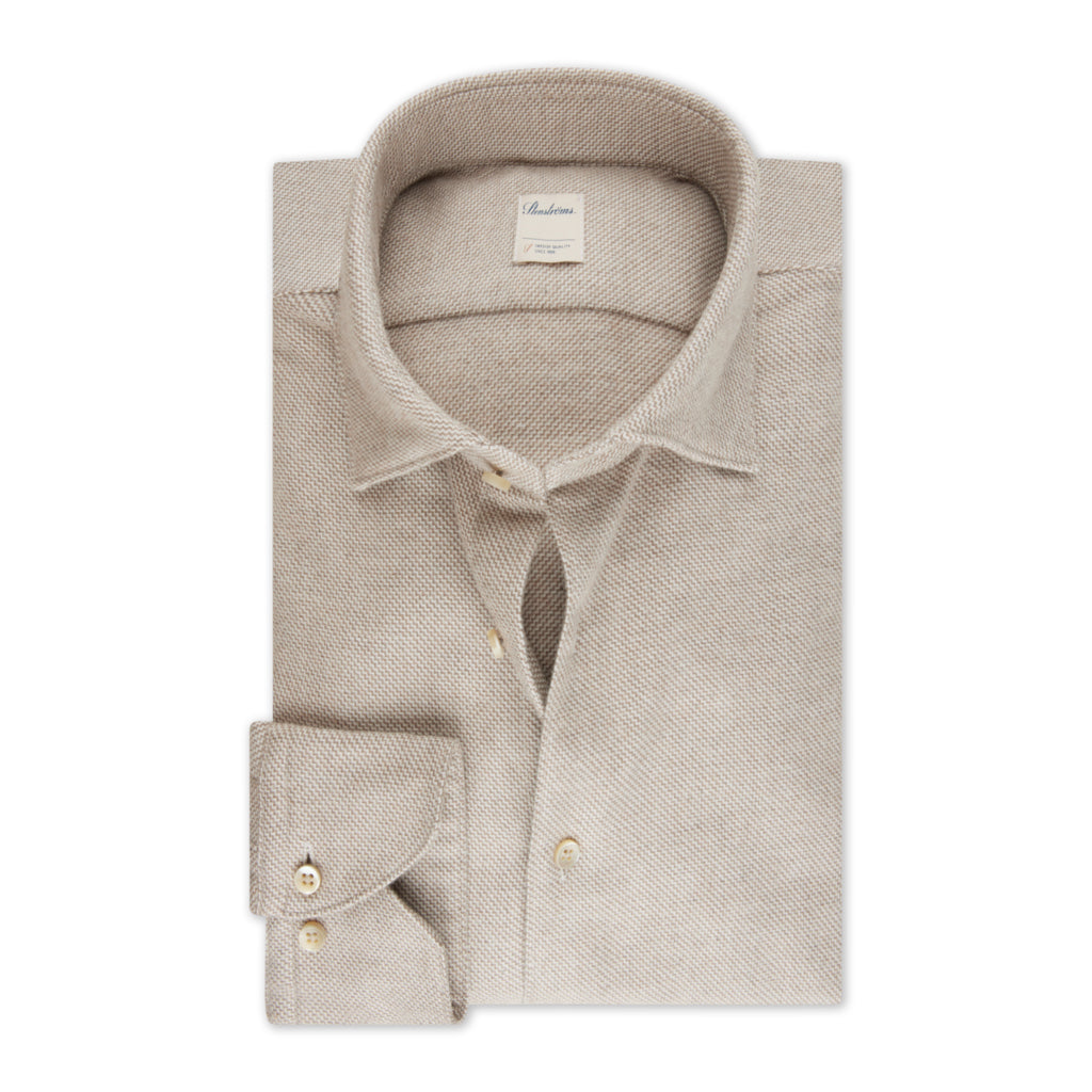 Beige Patterned Flannel Fitted Body Casual Shirt - Stenströms