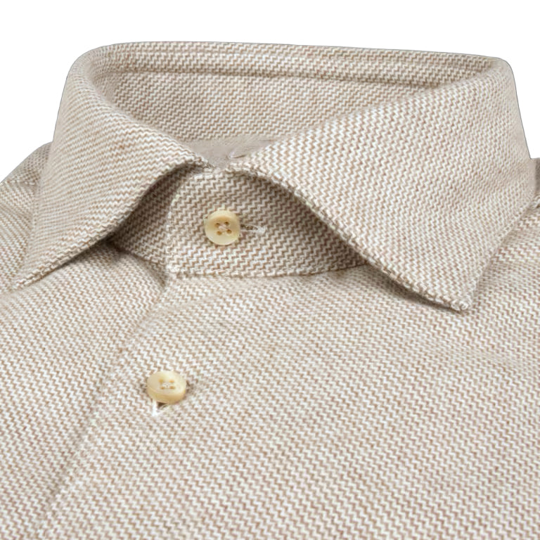 Beige Patterned Flannel Fitted Body Casual Shirt - Stenströms