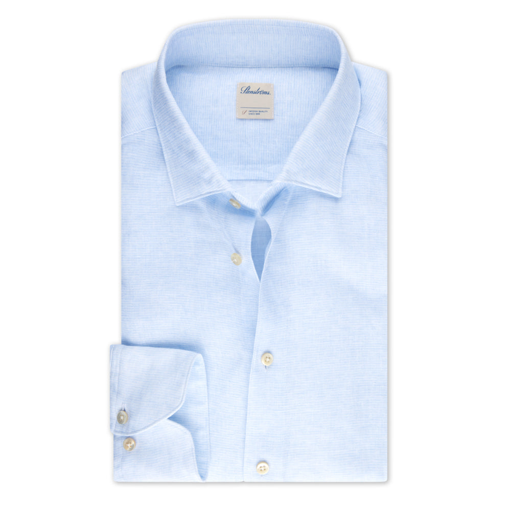 Light Blue Linen Lyocell Stretch Fitted Body Casual Shirt - Stenströms - Boutique Jacques International