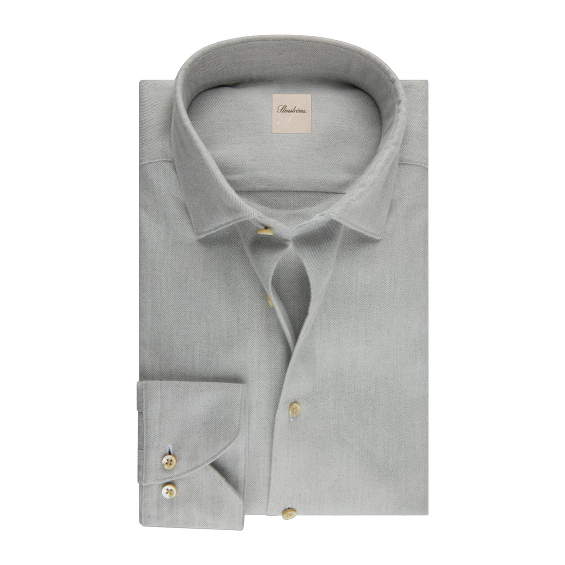 Light Gray Solid Cotton Flannel Regular Fit Shirt - Stenströms