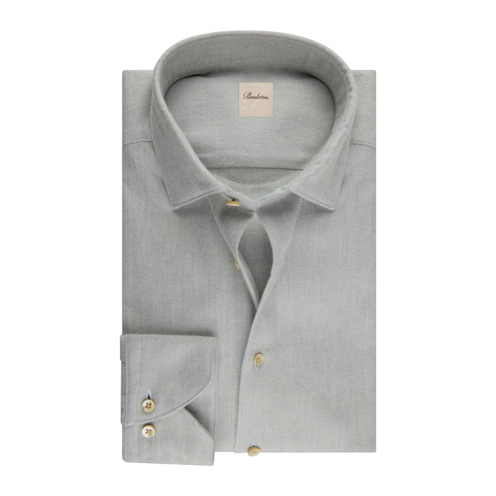 Light Gray Solid Cotton Flannel Regular Fit Shirt - Stenströms