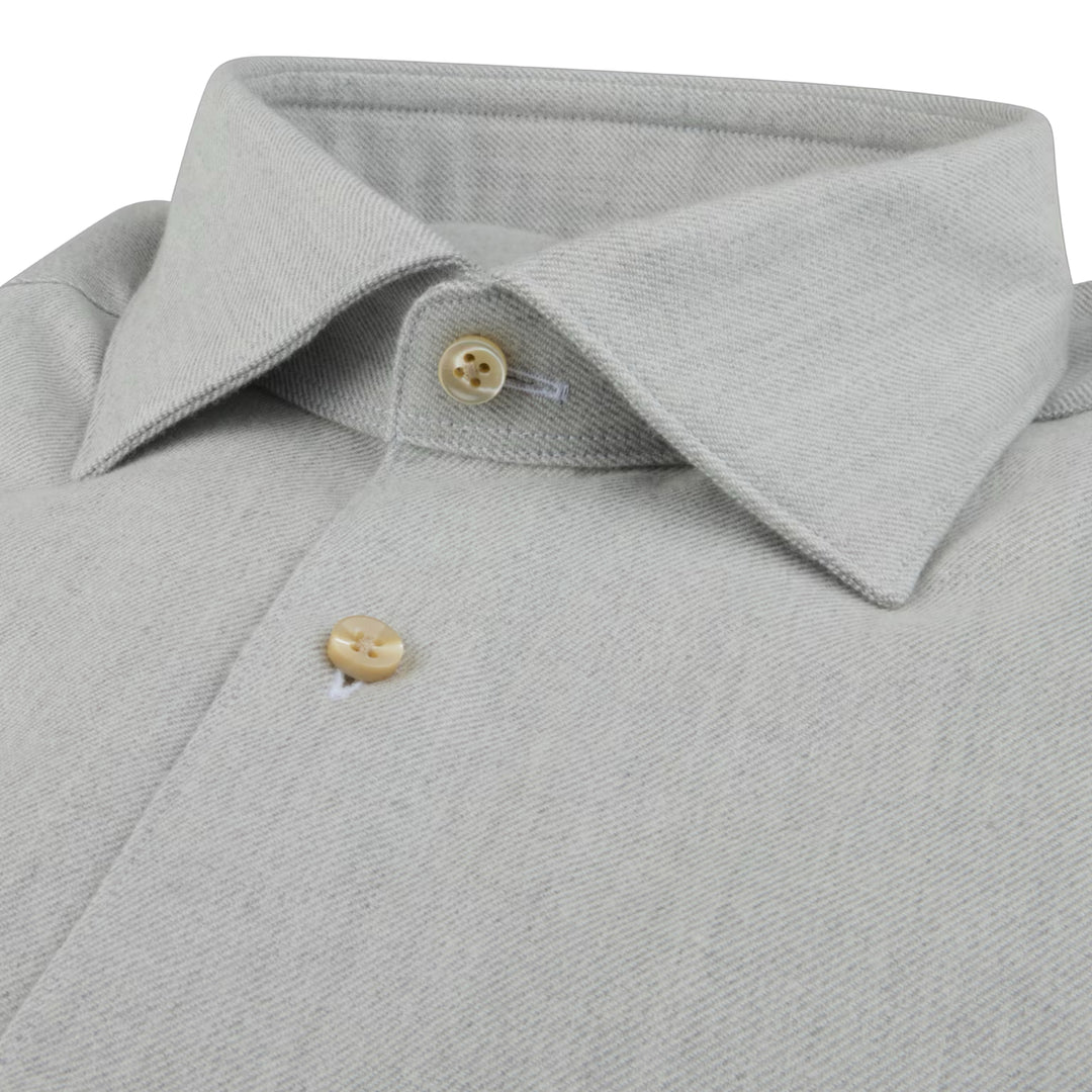 Light Gray Solid Cotton Flannel Regular Fit Shirt - Stenströms
