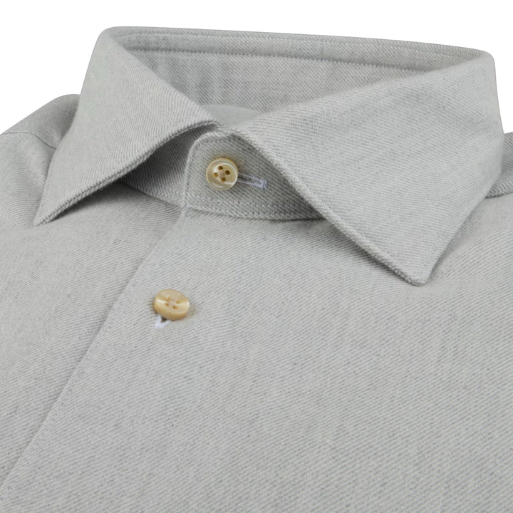Light Gray Solid Cotton Flannel Regular Fit Shirt - Stenströms