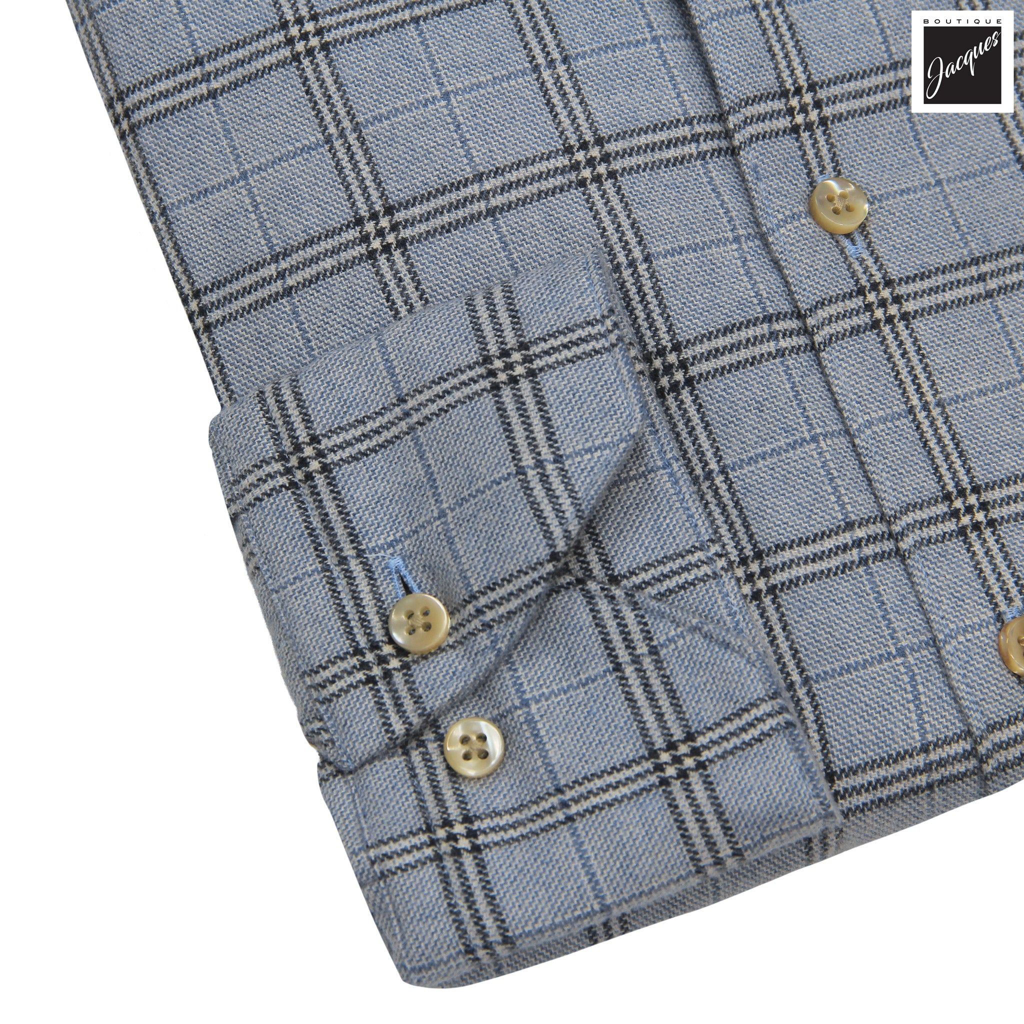 Light Blue Check Cotton Flannel Regular Fit Shirt - Stenströms