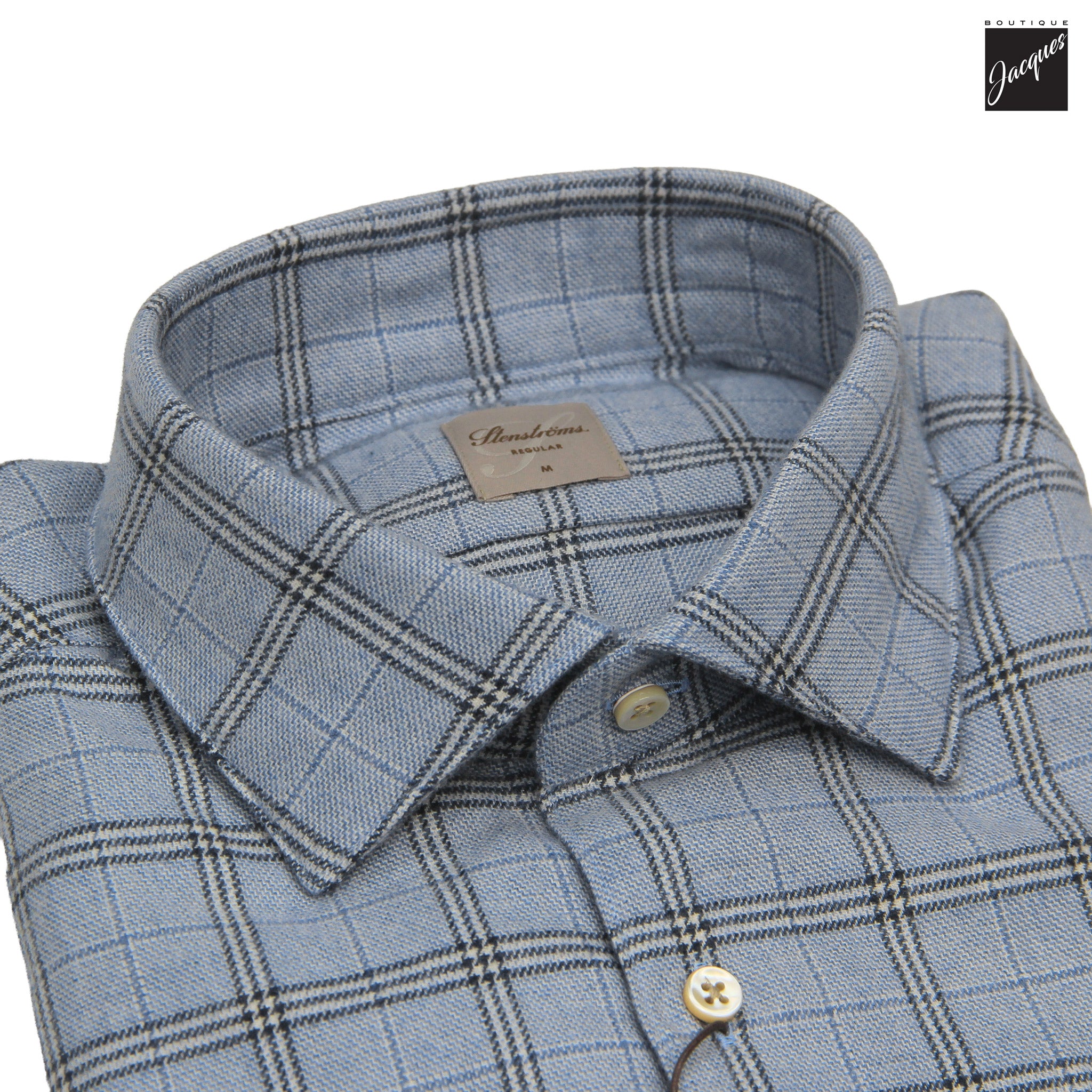 Light Blue Check Cotton Flannel Regular Fit Shirt - Stenströms