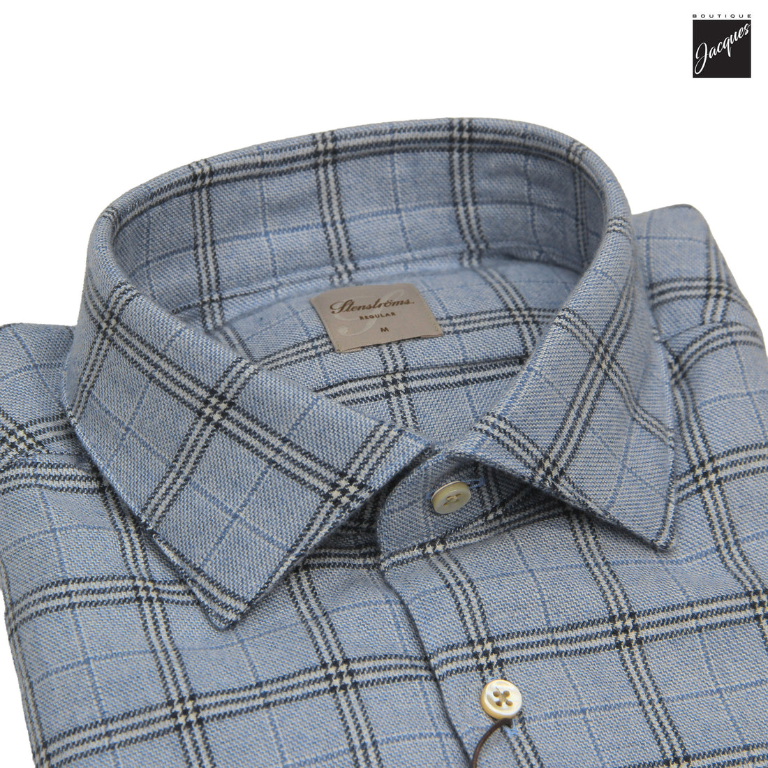 Light Blue Check Cotton Flannel Regular Fit Shirt - Stenströms