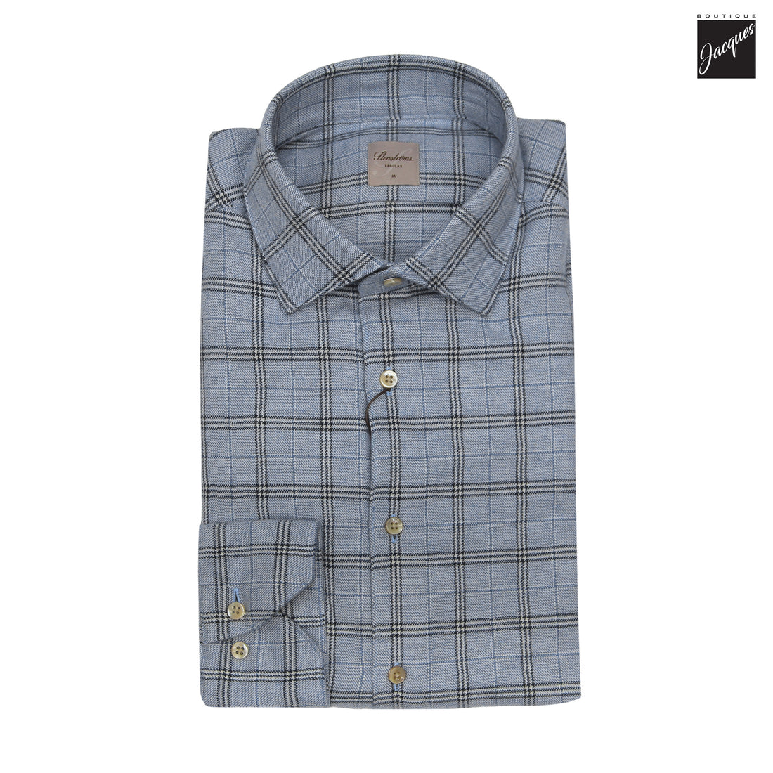 Light Blue Check Cotton Flannel Regular Fit Shirt - Stenströms
