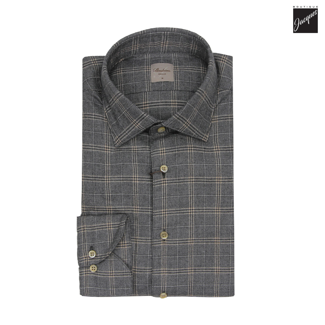 Dark Gray Check Cotton Flannel Regular Fit Shirt - Stenströms