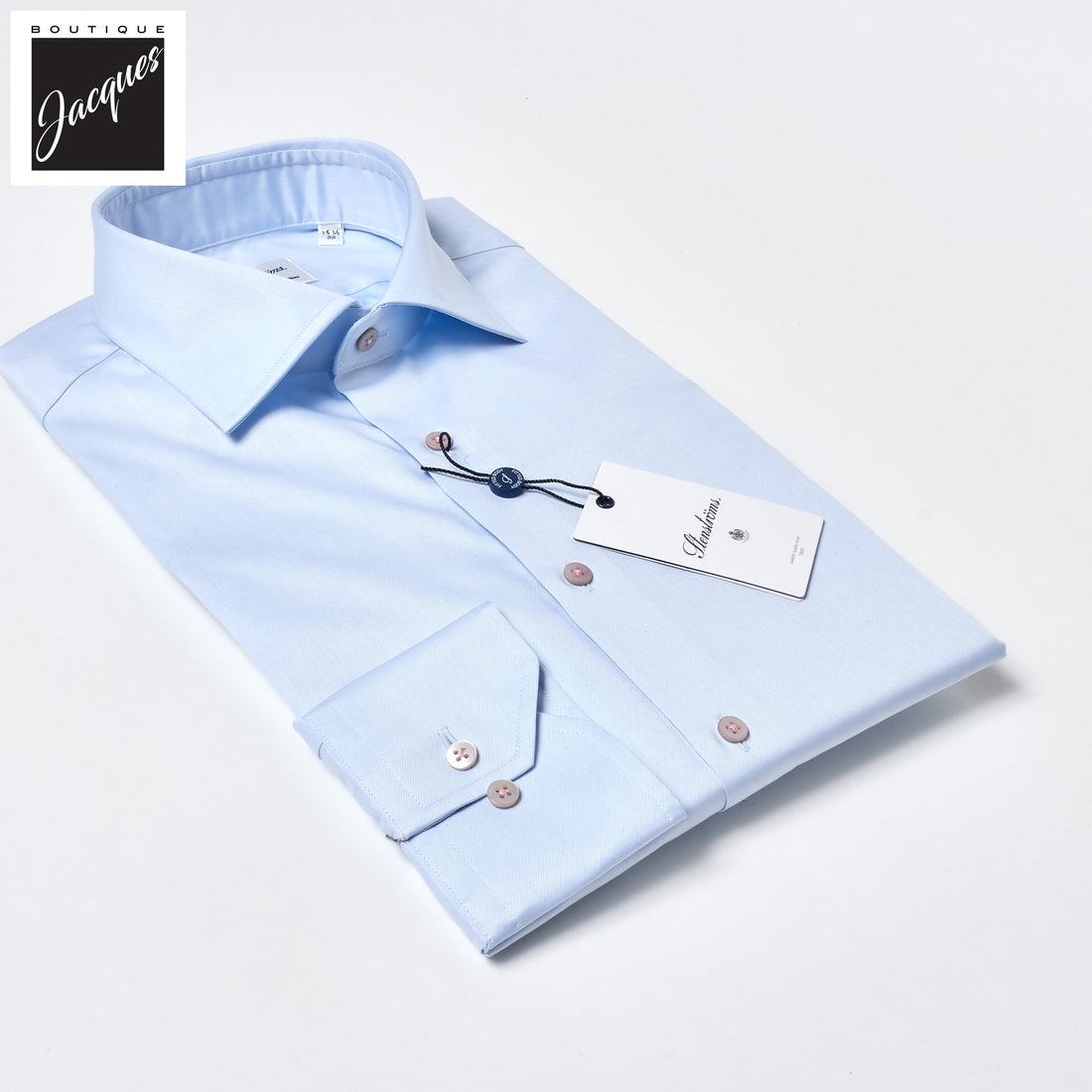Light w/ Pink Button Blue Twill Fitted Body Shirt - Stenströms