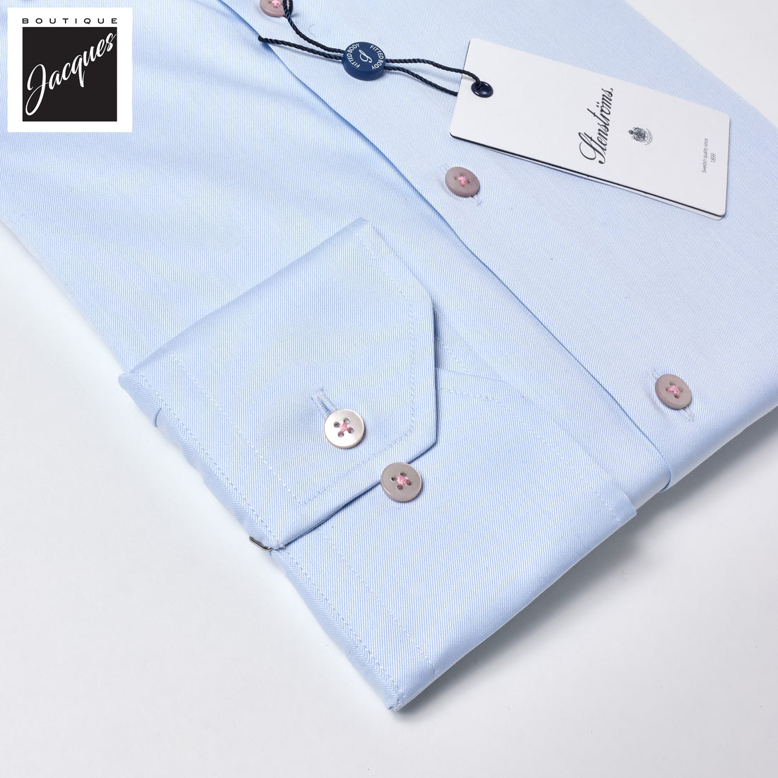 Light w/ Pink Button Blue Twill Fitted Body Shirt - Stenströms