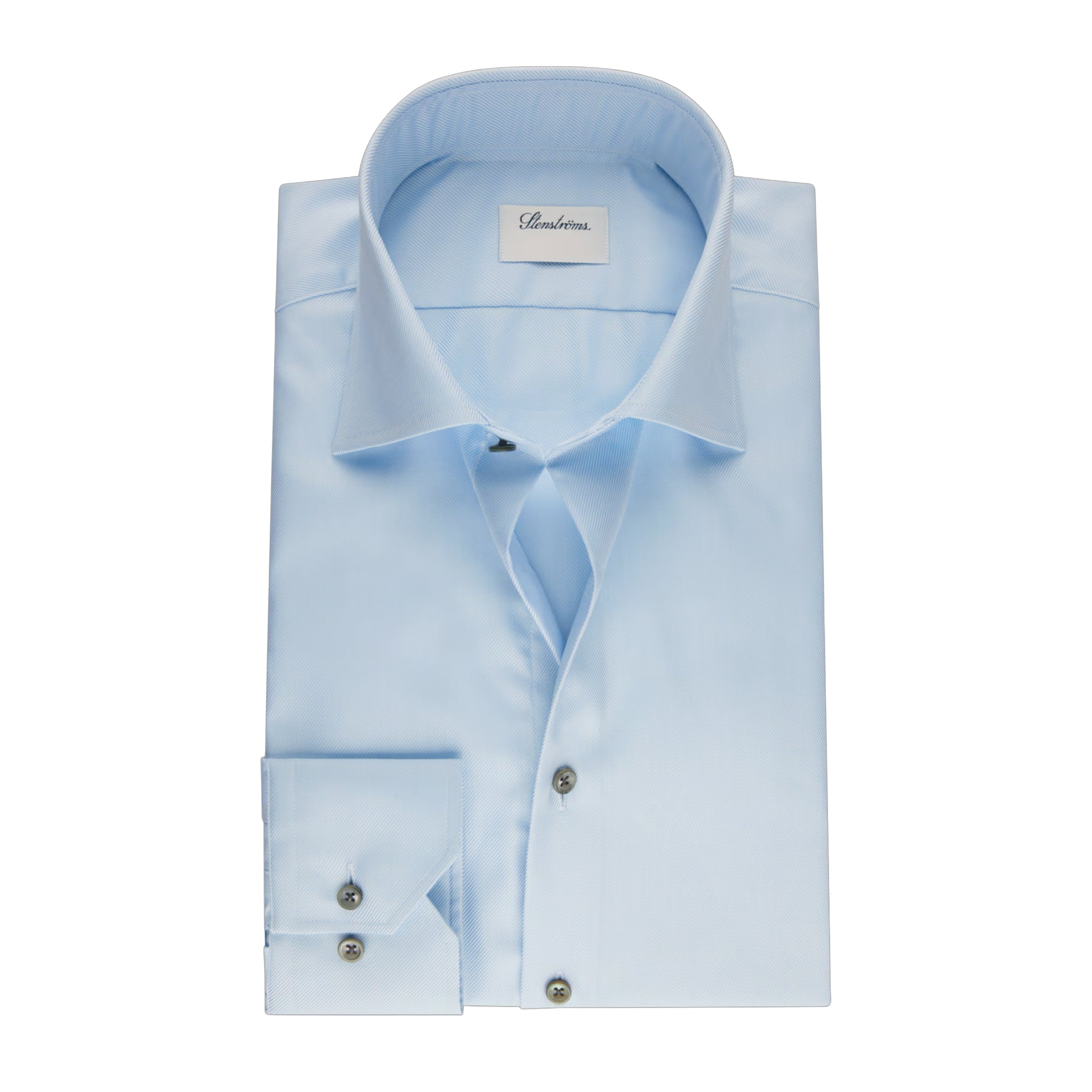 Light Blue Cotton Twill Fitted Body Dress Shirt - Stenströms - Boutique Jacques International