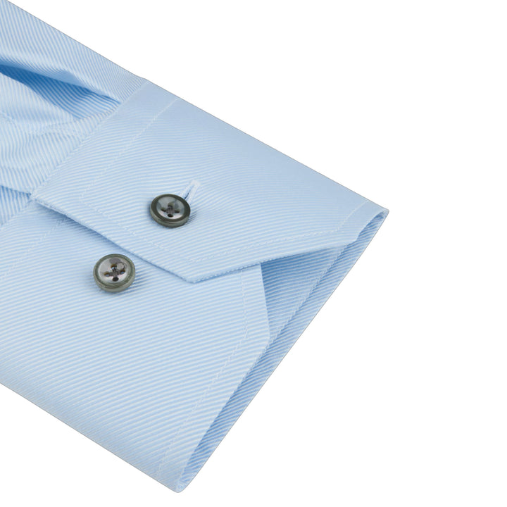 Light Blue Cotton Twill Fitted Body Dress Shirt - Stenströms - Boutique Jacques International