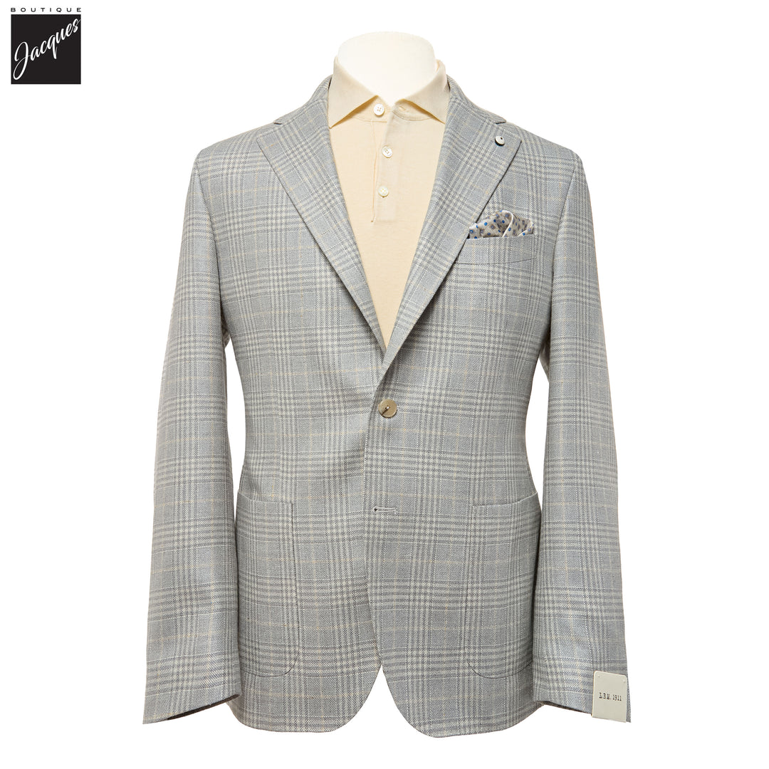 Pale Blue Prince-of-Wales Silk-Wool Jack Fit Unconstructed Sport Jacket - L.B.M. 1911 - Boutique Jacques International
