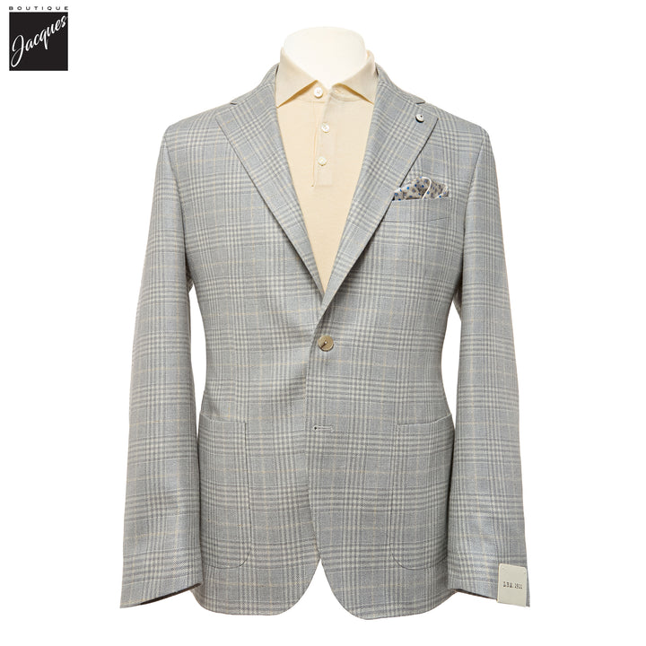 Pale Blue Prince-of-Wales Silk-Wool Jack Fit Unconstructed Sport Jacket - L.B.M. 1911 - Boutique Jacques International