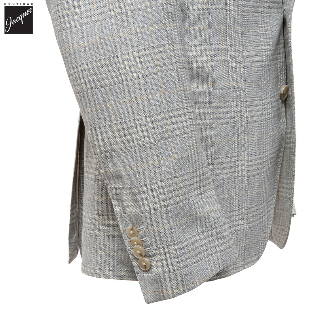 Pale Blue Prince-of-Wales Silk-Wool Jack Fit Unconstructed Sport Jacket - L.B.M. 1911 - Boutique Jacques International