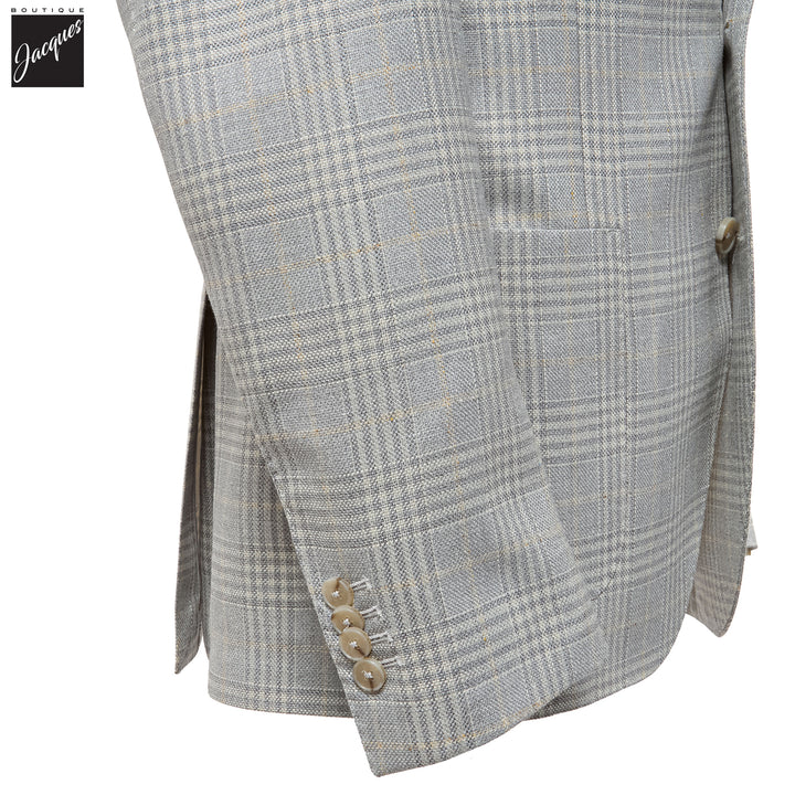 Pale Blue Prince-of-Wales Silk-Wool Jack Fit Unconstructed Sport Jacket - L.B.M. 1911 - Boutique Jacques International