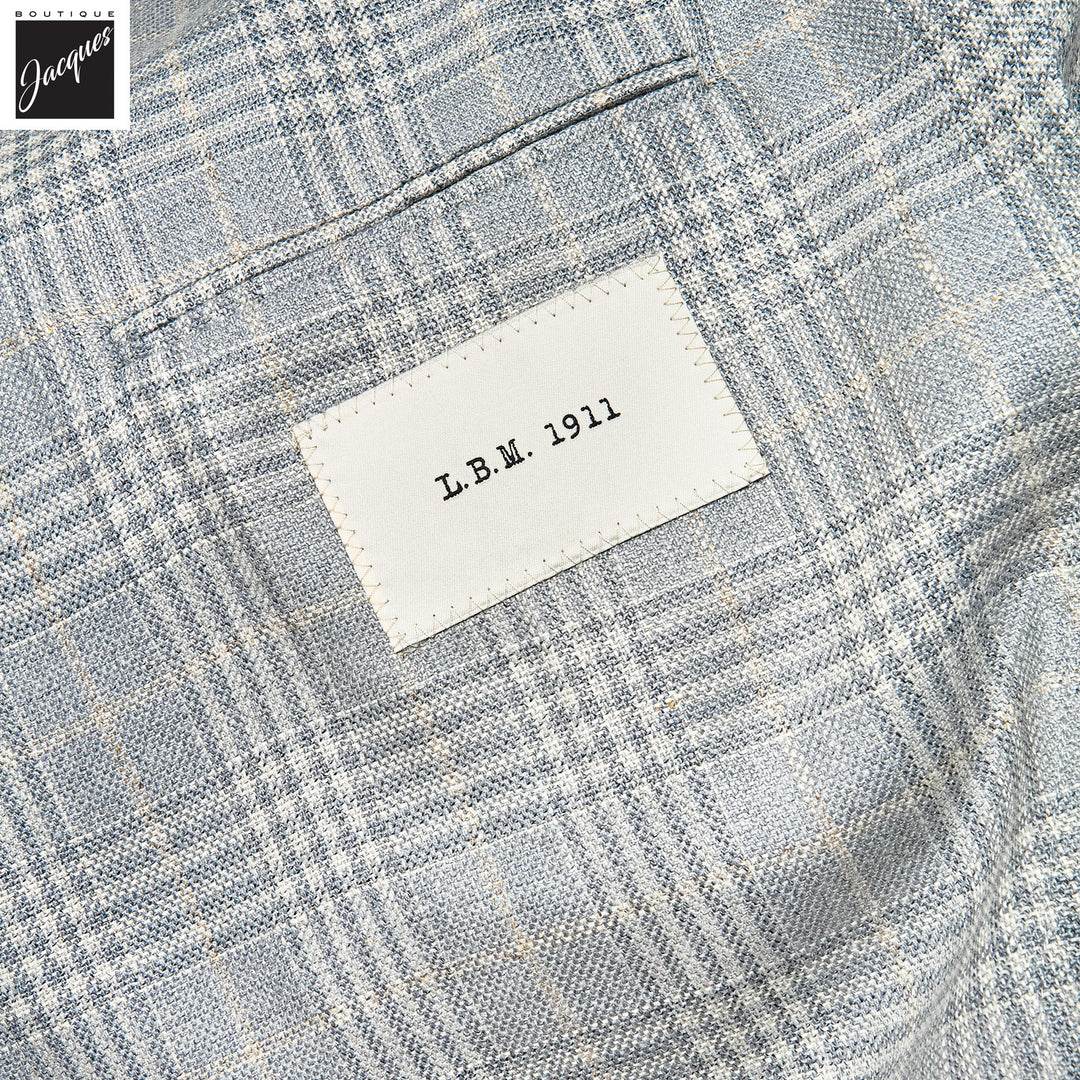 Pale Blue Prince-of-Wales Silk-Wool Jack Fit Unconstructed Sport Jacket - L.B.M. 1911 - Boutique Jacques International