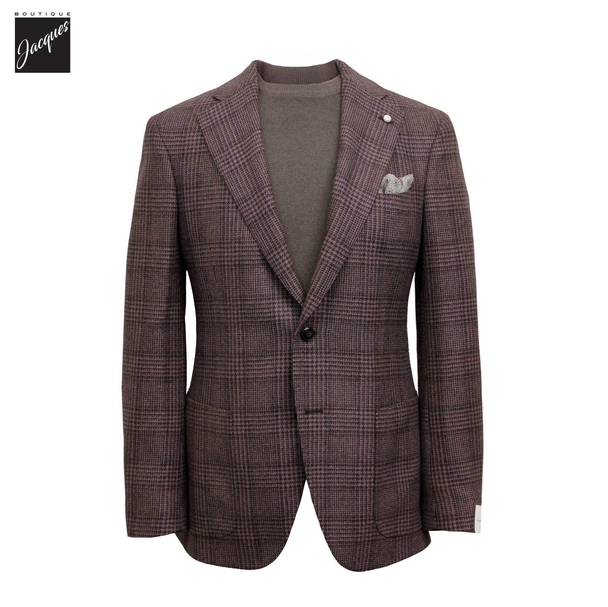 Dusty Mauve Prince-of-Wales Wool Dream Fit Sport Jacket - Luigi Bianchi