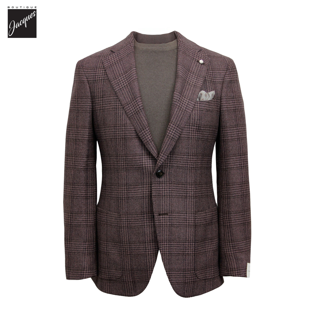 Dusty Mauve Prince-of-Wales Wool Dream Fit Sport Jacket - Luigi Bianchi