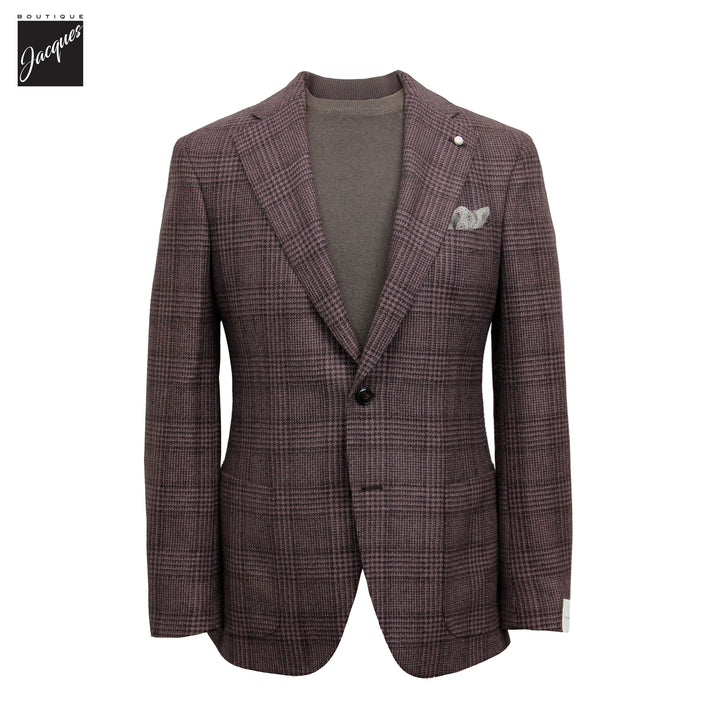 Dusty Mauve Prince-of-Wales Wool Dream Fit Sport Jacket - Luigi Bianchi