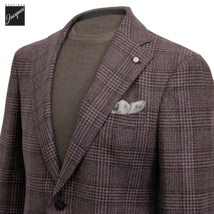 Dusty Mauve Prince-of-Wales Wool Dream Fit Sport Jacket - Luigi Bianchi