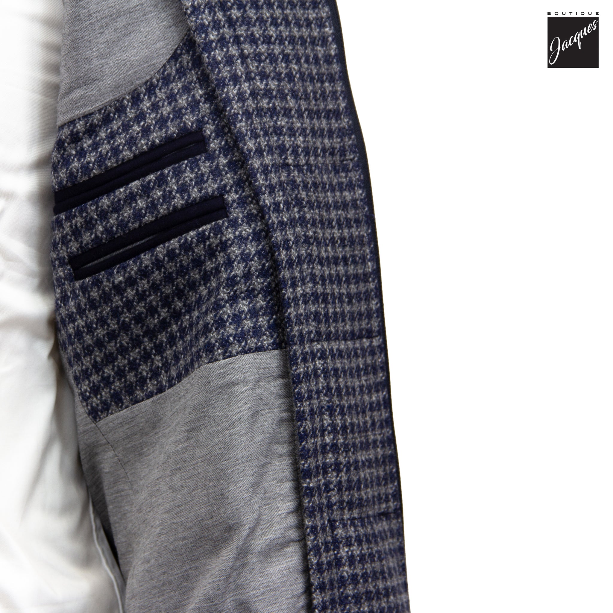 Blue & Gray Check Wool-Cashmere Hybrid Sport Jacket with Bib - Luigi Bianchi