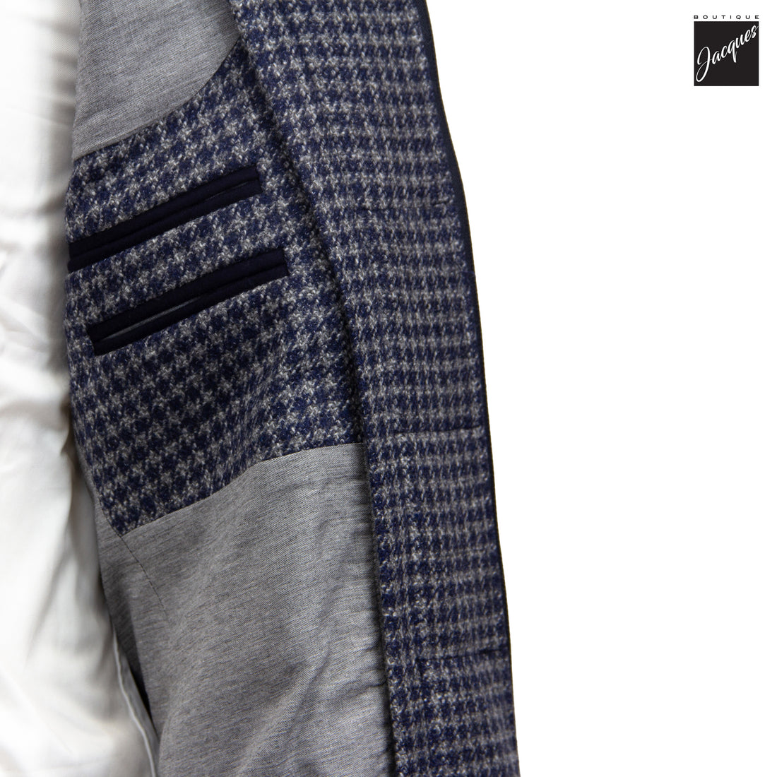 Blue & Gray Check Wool-Cashmere Hybrid Sport Jacket with Bib - Luigi Bianchi