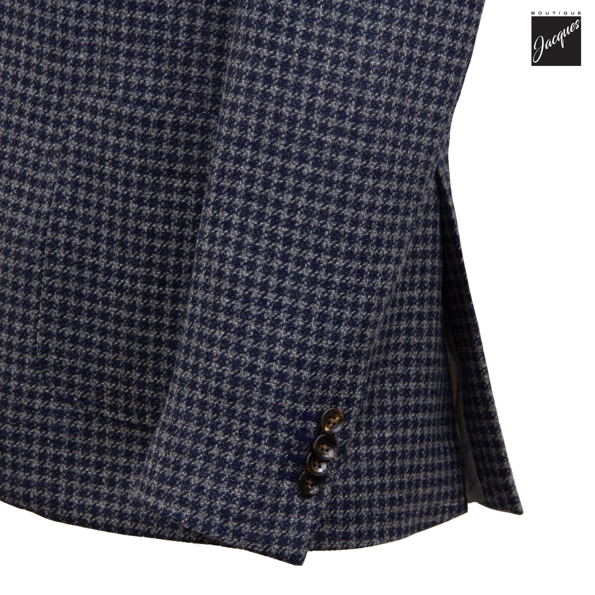 Blue & Gray Check Wool-Cashmere Hybrid Sport Jacket with Bib - Luigi Bianchi