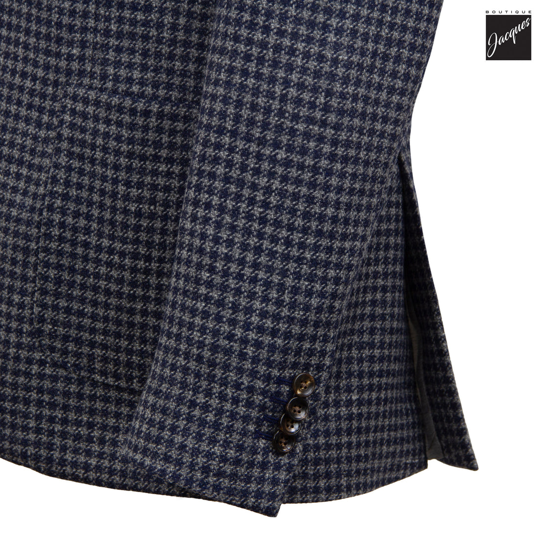 Blue & Gray Check Wool-Cashmere Hybrid Sport Jacket with Bib - Luigi Bianchi