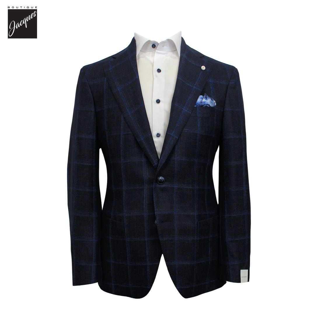 Veste sport souple en Laine/Soie/Lin motif fenêtre bleu marine Delfino - Luigi Bianchi
