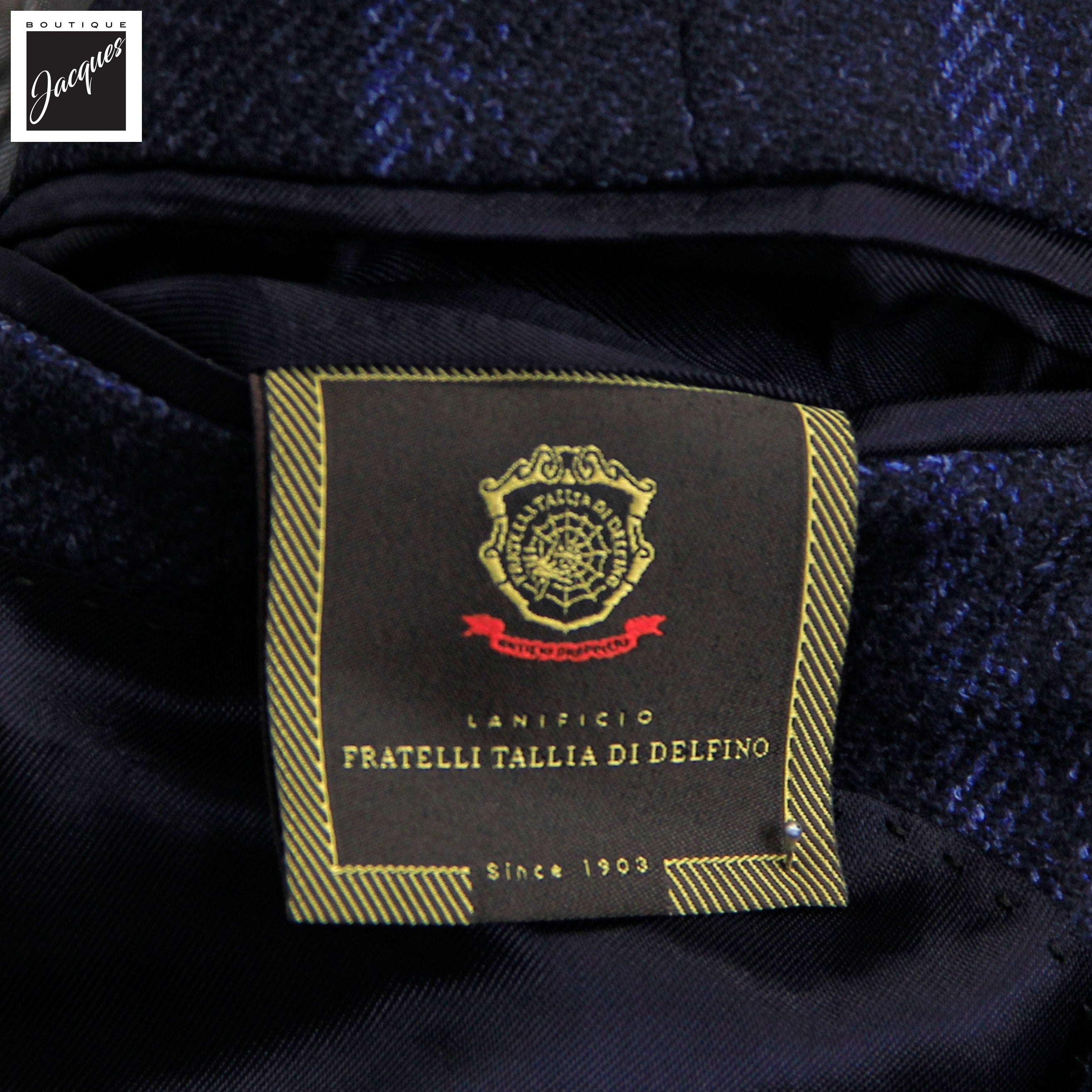 Veste sport souple en Laine/Soie/Lin motif fenêtre bleu marine Delfino - Luigi Bianchi