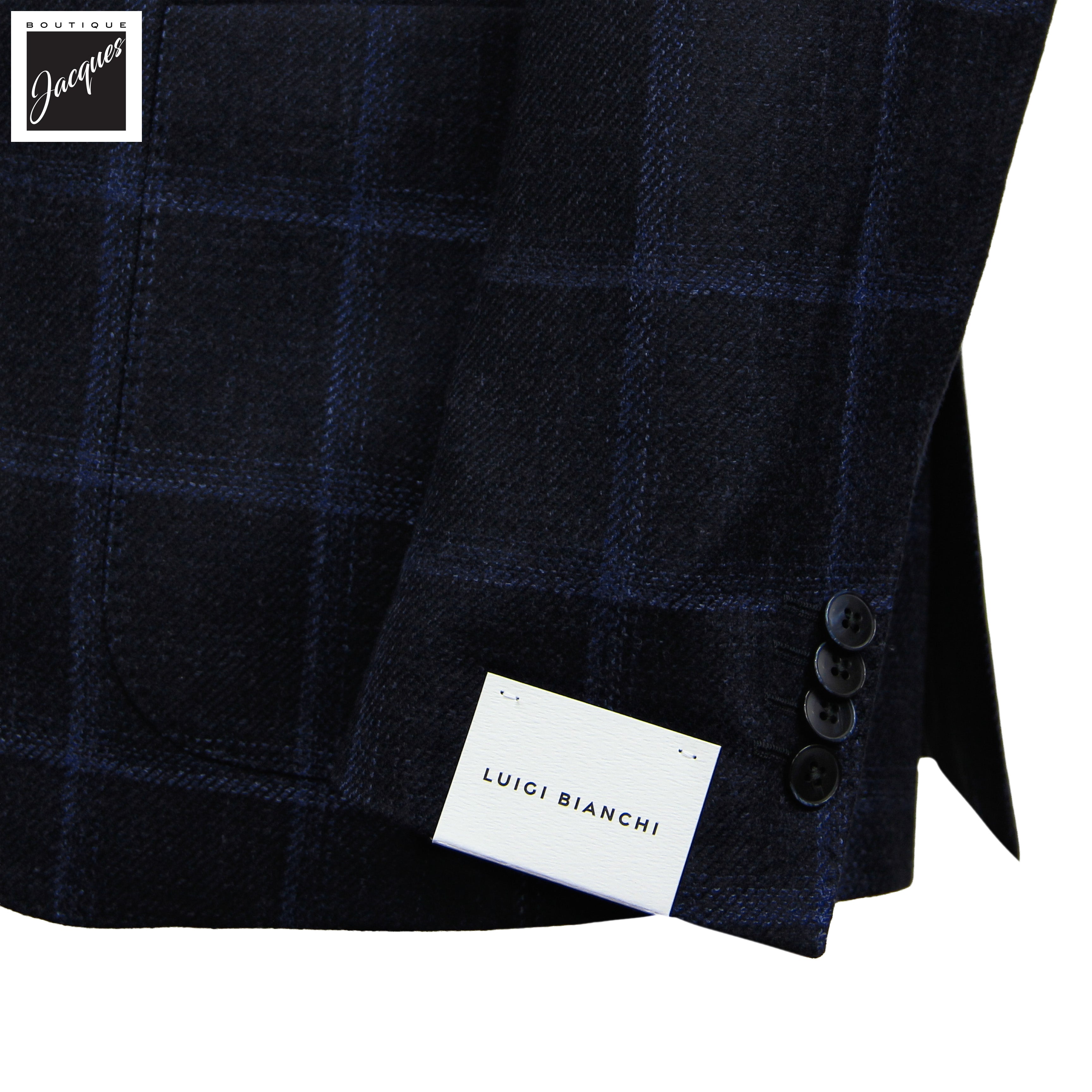 Veste sport souple en Laine/Soie/Lin motif fenêtre bleu marine Delfino - Luigi Bianchi