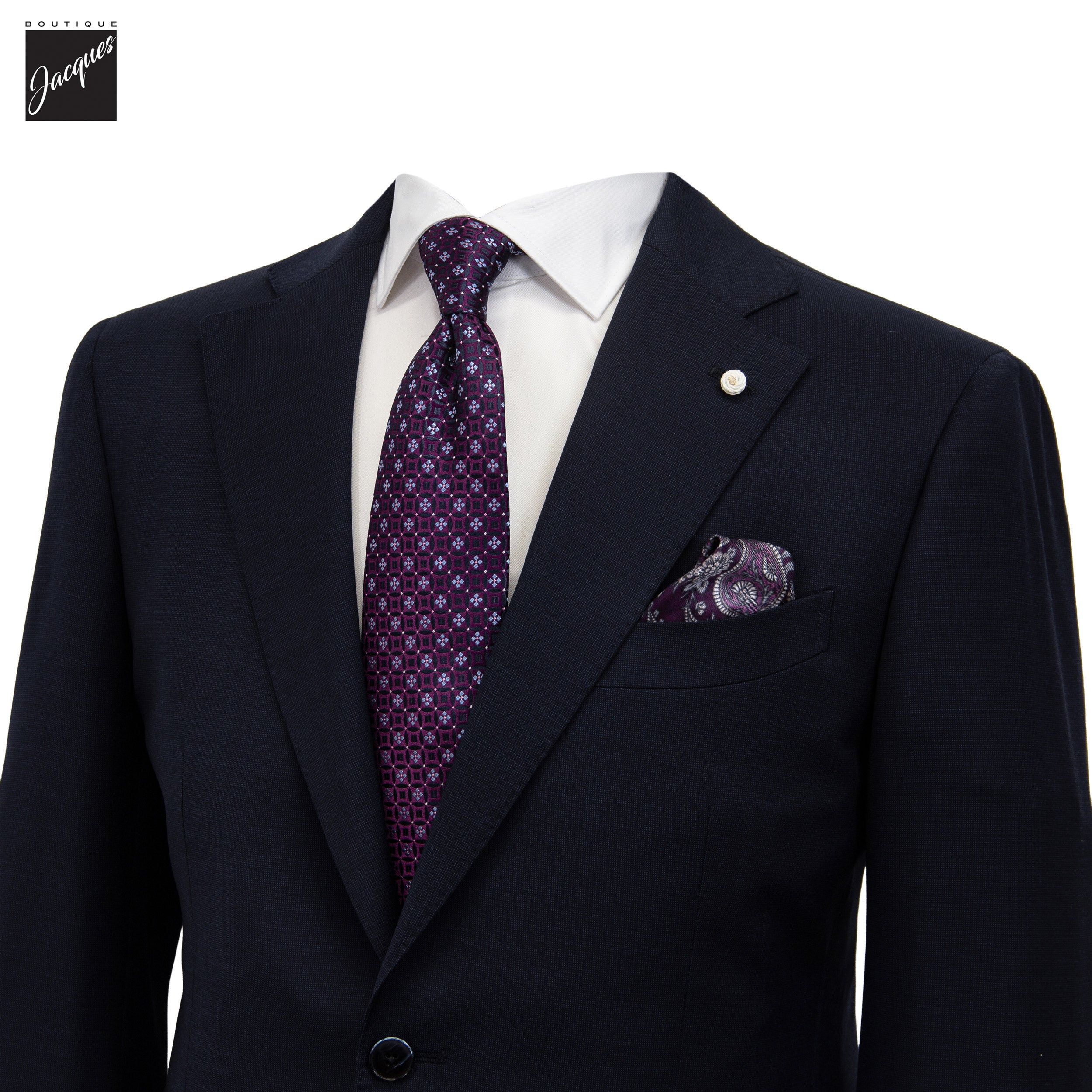 Dark Blue Neat Super Fine Merino Wool Mantua Slim Fit Suit - Luigi Bianchi