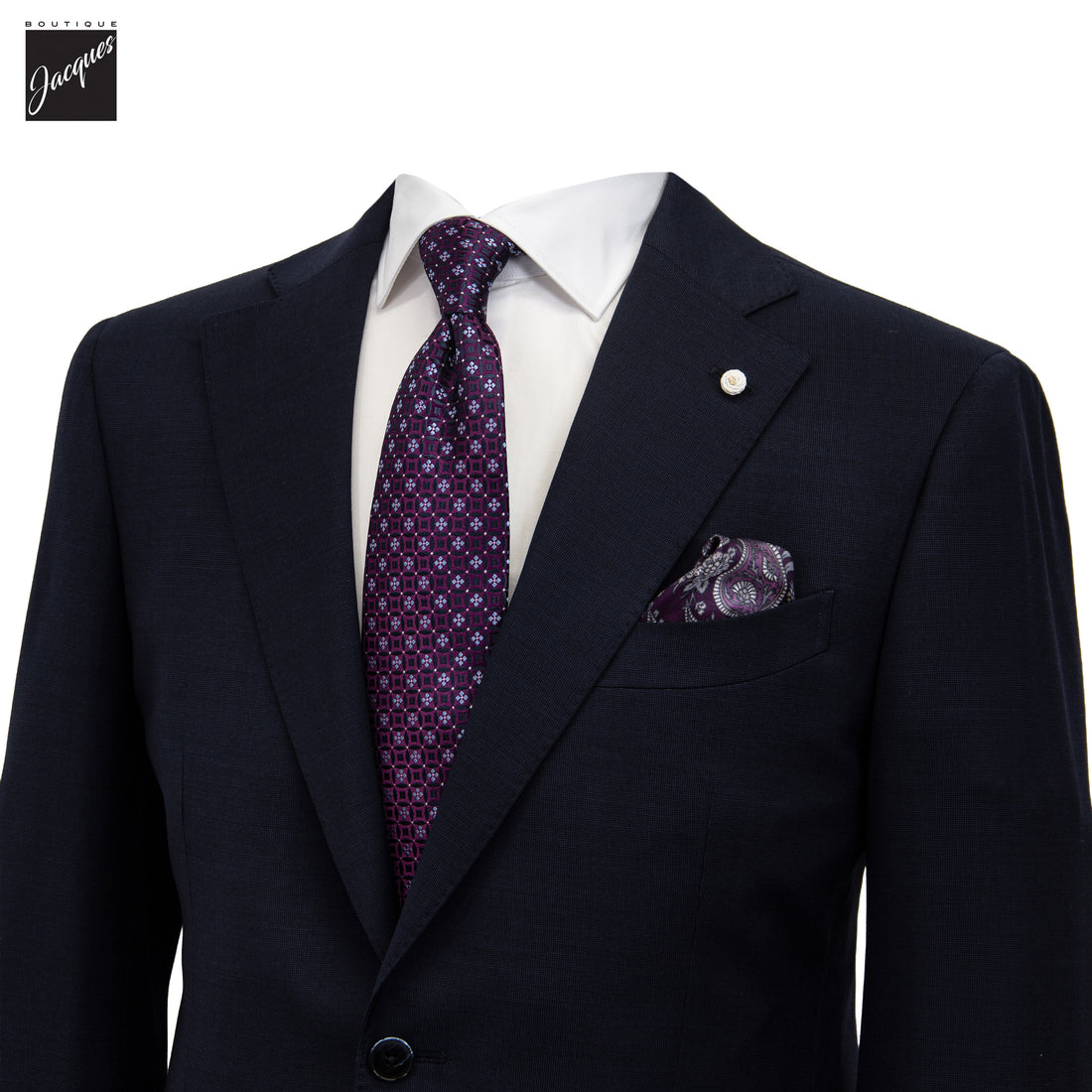 Dark Blue Neat Super Fine Merino Wool Mantua Slim Fit Suit - Luigi Bianchi