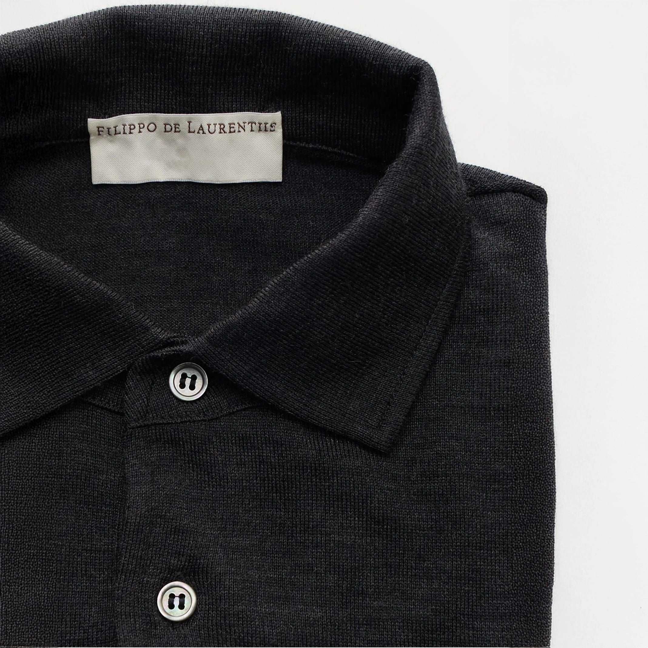 Anthracite Charcoal Royal Merino Wool Polo Shirt - FILIPPO DE LAURENTIIS