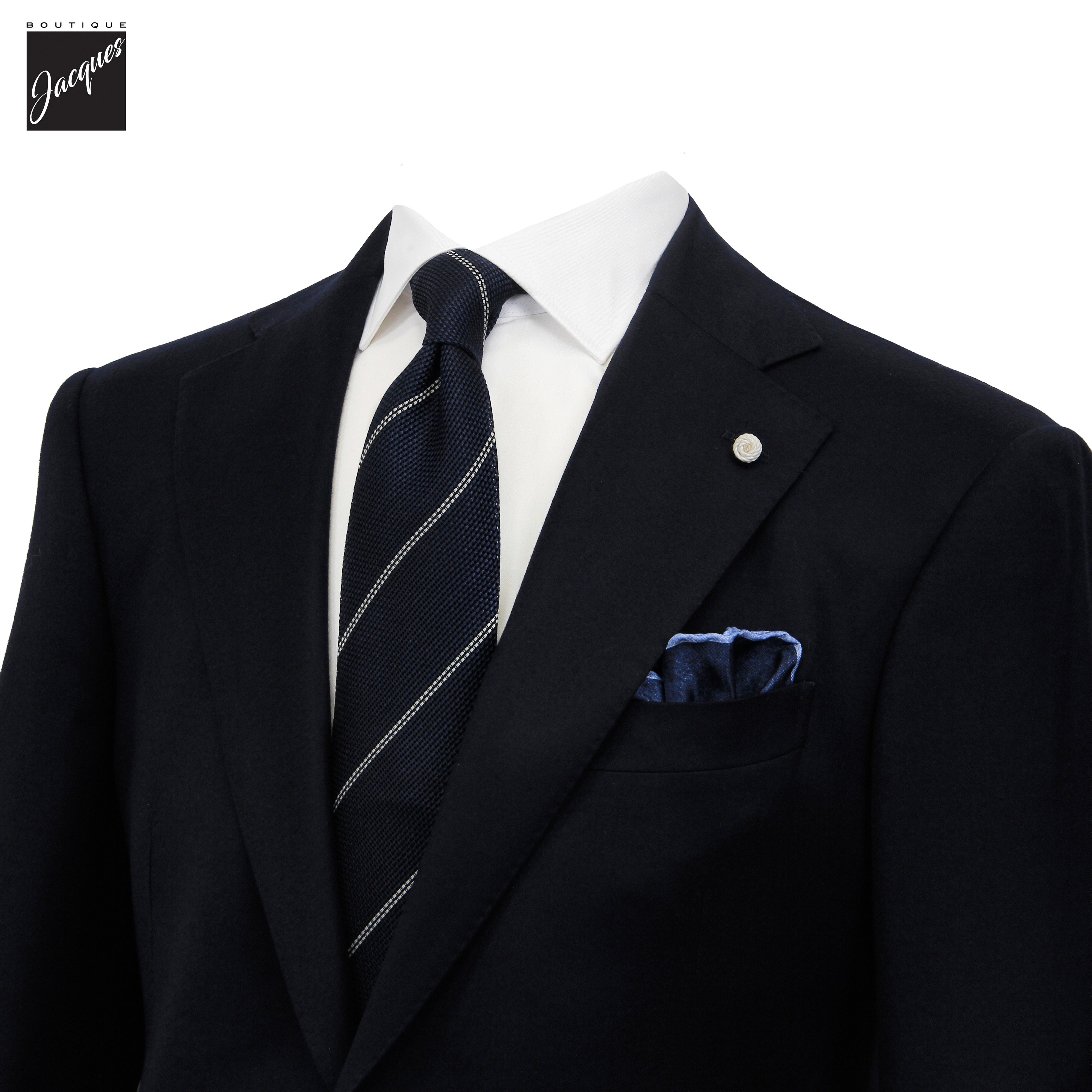 Navy Blue Solid Drago Skyfall Wool-Silk Blossom Fit Suit - Luigi Bianchi