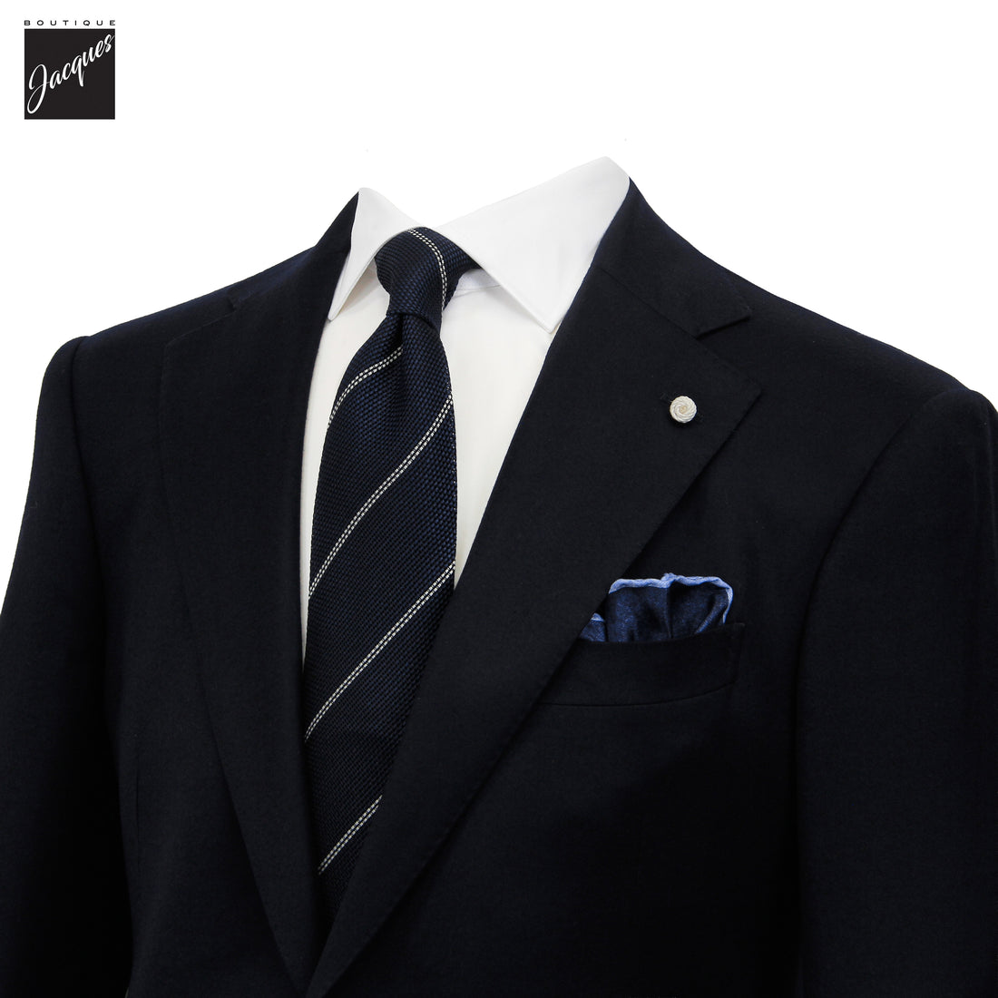 Navy Blue Solid Drago Skyfall Wool-Silk Blossom Fit Suit - Luigi Bianchi