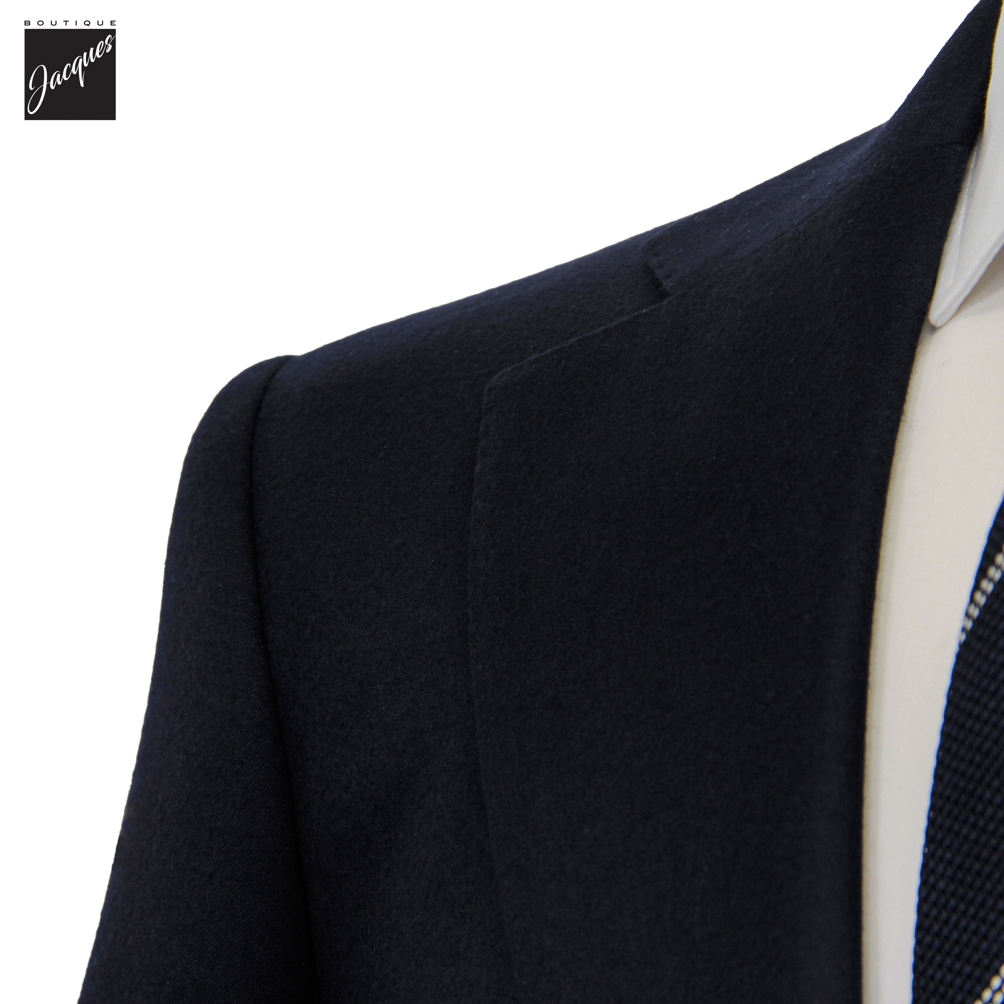Navy Blue Solid Drago Skyfall Wool-Silk Blossom Fit Suit - Luigi Bianchi