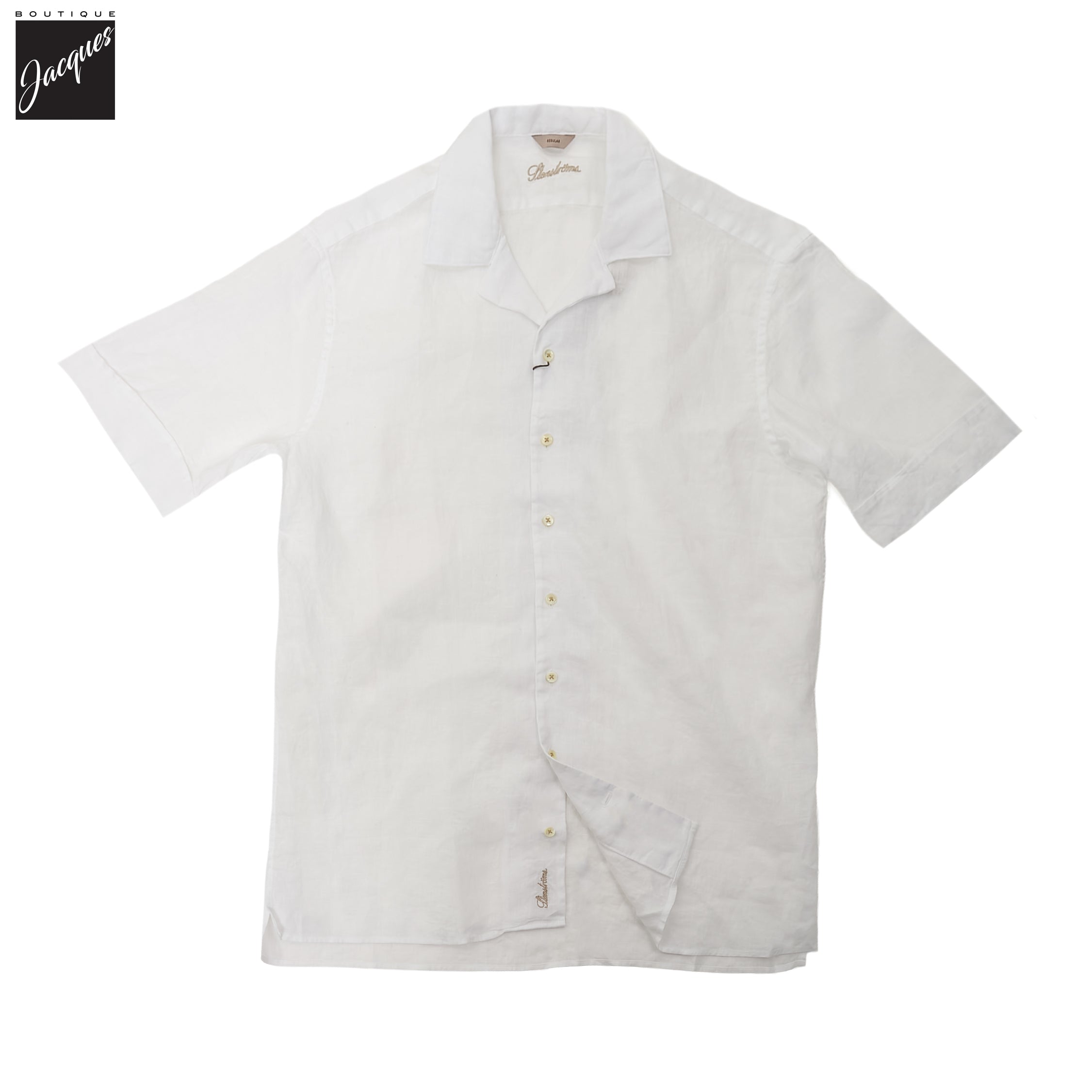 White Short Sleeve Linen Regular Fit Resort Shirt - Stenströms - Boutique Jacques International