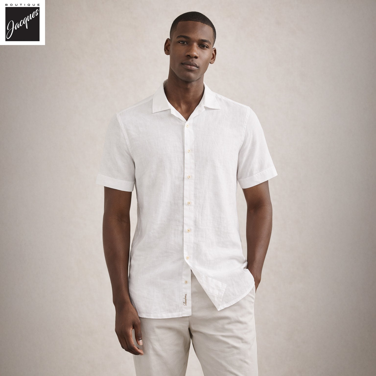 White Short Sleeve Linen Regular Fit Resort Shirt - Stenströms - Boutique Jacques International
