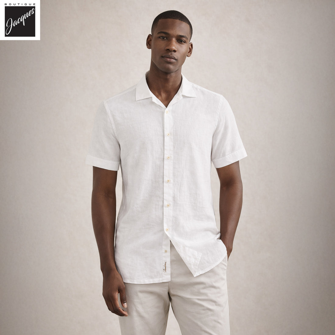 White Short Sleeve Linen Regular Fit Resort Shirt - Stenströms - Boutique Jacques International